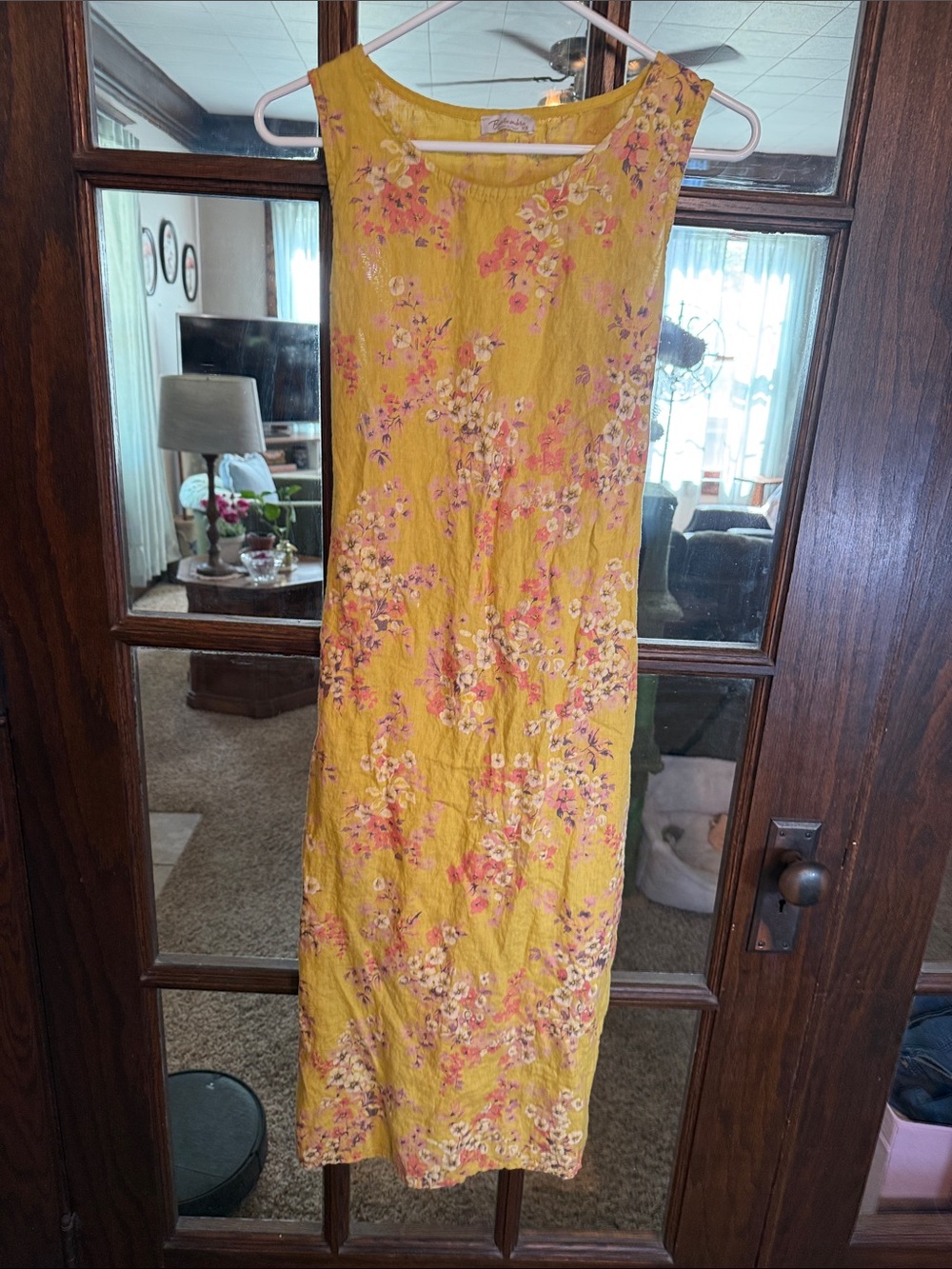 Bellambra Made in Italy Yellow Floral Linen Blend Sleeveless Midi Dress XS